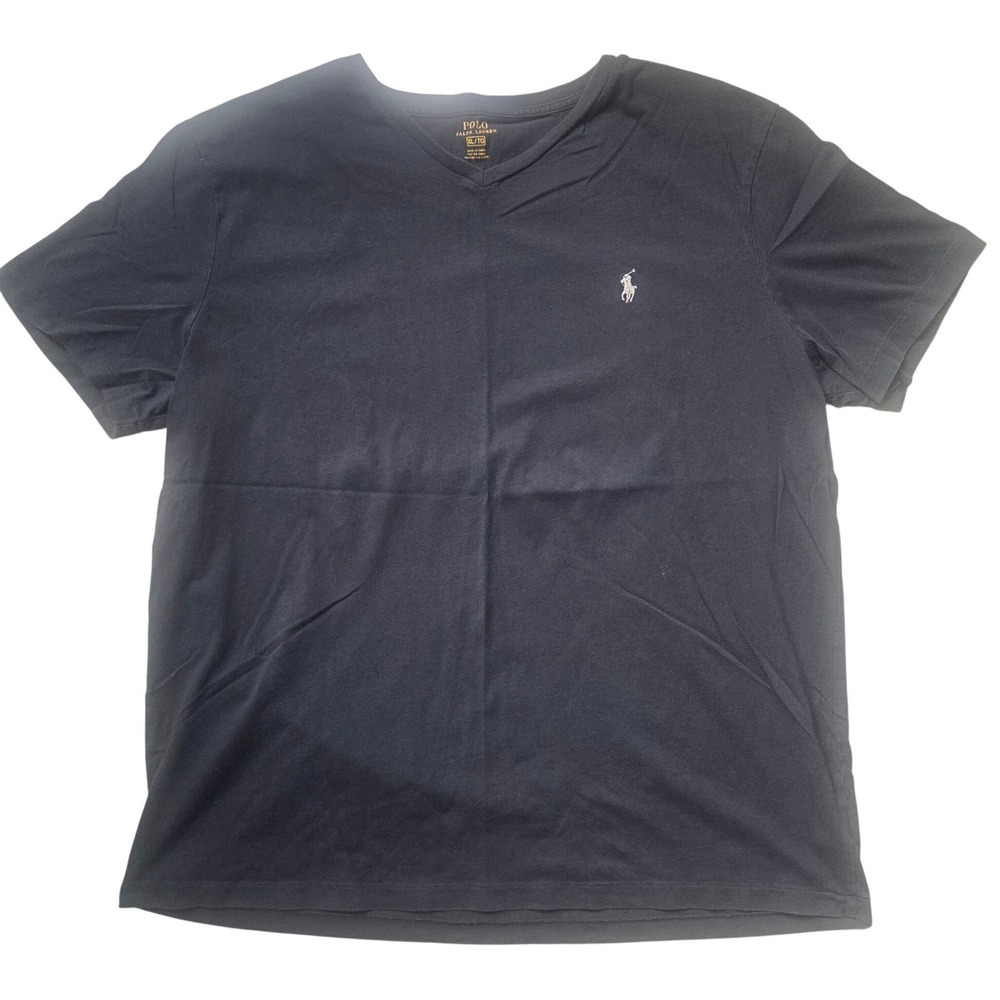 Polo Ralph Lauren Mens XL V-Neck T-Shirt Dark Grey Cotton Short Sleeve Pony Logo